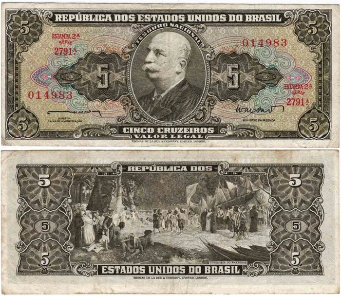 (1953-1964) Банкнота Бразилия 1953-1964 год 5 крузейро &quot;Барайо до Рио Бранко&quot;   XF